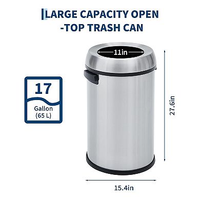 17-Gal Stainless Steel Trash Can, Heavy-Duty Fingerprint-Proof Kitchen & Commercial Bin