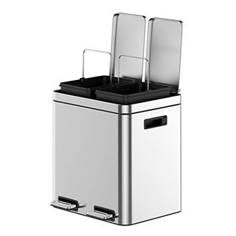 2 x 4 Gal Dual Compartment Step Trash Can, Stainless Steel with Removable Buckets