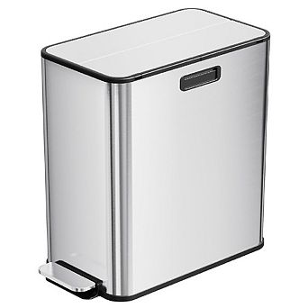 Dual Slim Trash Can: 2 x 7.4 Gal Stainless Steel Kitchen Bin with Recycling & Step-On Lid