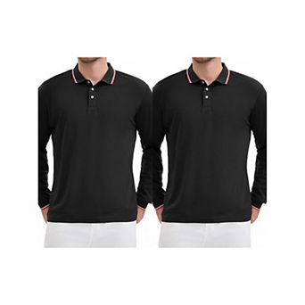 2 Packs Men's Classic Regular Fit Solid Color Long Sleeves Business Golf Polos