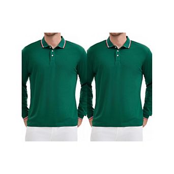 2 Packs Men's Classic Regular Fit Solid Color Long Sleeves Business Golf Polos