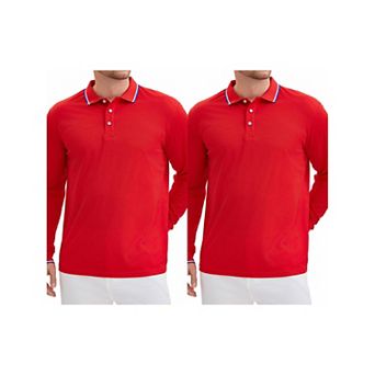 2 Packs Men's Classic Regular Fit Solid Color Long Sleeves Business Golf Polos