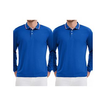 2 Packs Men's Classic Regular Fit Solid Color Long Sleeves Business Golf Polos