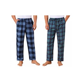 2 Packs Men's Elastic Waist Drawstring Casual Plaid Sleep Pajamas Pants