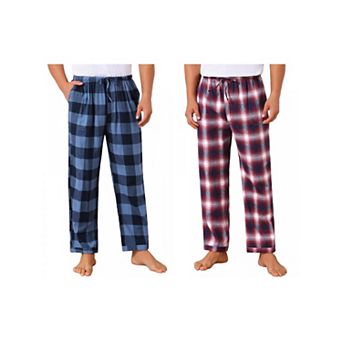 2 Packs Men's Elastic Waist Drawstring Casual Plaid Sleep Pajamas Pants