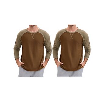 2 Packs Men's Long Sleeve Tops Color Block Casual Raglan Crew Neck T-Shirts