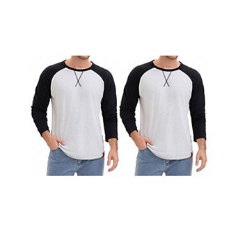2 Packs Men's Long Sleeve Tops Color Block Casual Raglan Crew Neck T-Shirts