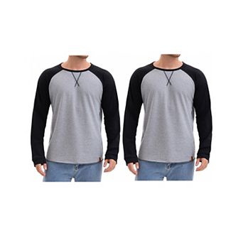 2 Packs Men's Long Sleeve Tops Color Block Casual Raglan Crew Neck T-Shirts