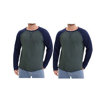 2 Packs Men's Long Sleeve Tops Color Block Casual Raglan Crew Neck T-Shirts