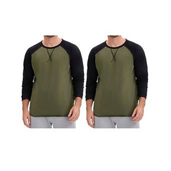 2 Packs Men's Long Sleeve Tops Color Block Casual Raglan Crew Neck T-Shirts