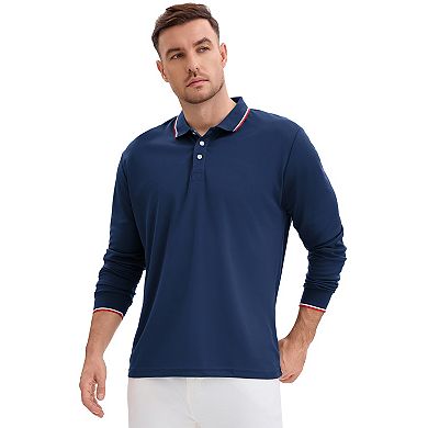 2 Packs Men's Classic Regular Fit Solid Color Long Sleeves Business Golf Polo Shirt
