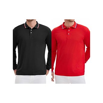 2 Packs Men's Classic Regular Fit Solid Color Long Sleeves Business Golf Polo Shirt