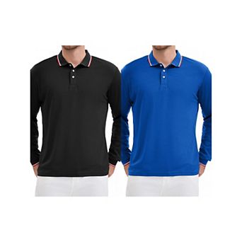 2 Packs Men's Classic Regular Fit Solid Color Long Sleeves Business Golf Polo Shirt