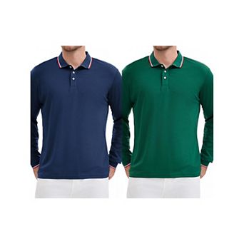 2 Packs Men's Classic Regular Fit Solid Color Long Sleeves Business Golf Polo Shirt