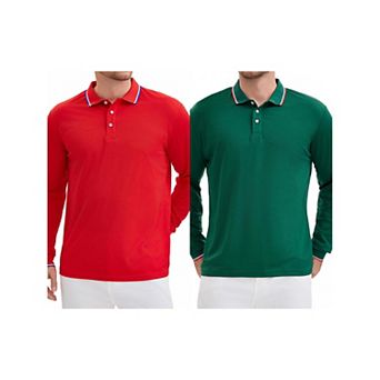 2 Packs Men's Classic Regular Fit Solid Color Long Sleeves Business Golf Polo Shirt