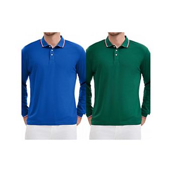 2 Packs Men's Classic Regular Fit Solid Color Long Sleeves Business Golf Polo Shirt