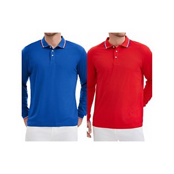 2 Packs Men's Classic Regular Fit Solid Color Long Sleeves Business Golf Polo Shirt