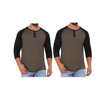 2 Packs Men's Raglan Long Sleeve Shirts Casual Baseball Henley T-Shirts