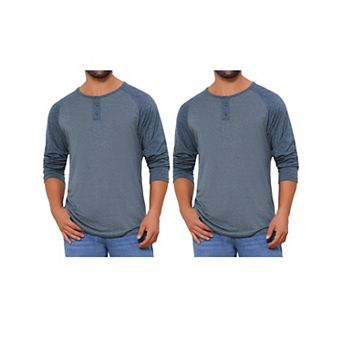 2 Packs Men's Raglan Long Sleeve Shirts Casual Baseball Henley T-Shirts