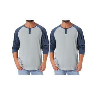 2 Packs Men's Raglan Long Sleeve Shirts Casual Baseball Henley T-Shirts