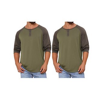 2 Packs Men's Raglan Long Sleeve Shirts Casual Baseball Henley T-Shirts