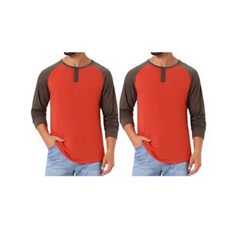 2 Packs Men's Raglan Long Sleeve Shirts Casual Baseball Henley T-Shirts