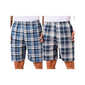 2 Packs Men's Summer Casual Elastic Waist Plaid Pajamas Sleep Shorts