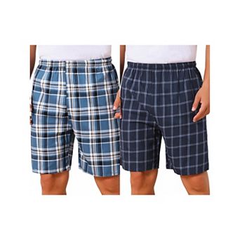 2 Packs Men's Summer Casual Elastic Waist Plaid Pajamas Sleep Shorts