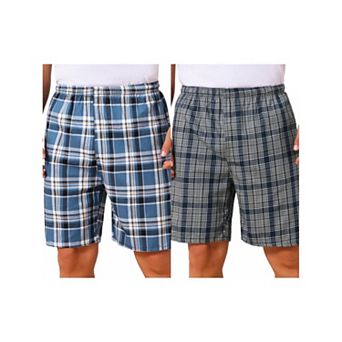 2 Packs Men's Summer Casual Elastic Waist Plaid Pajamas Sleep Shorts
