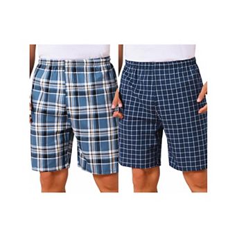 2 Packs Men's Summer Casual Elastic Waist Plaid Pajamas Sleep Shorts
