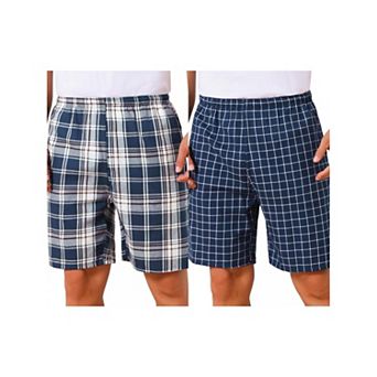 2 Packs Men's Summer Casual Elastic Waist Plaid Pajamas Sleep Shorts