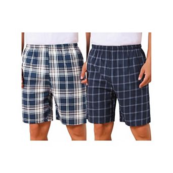 2 Packs Men's Summer Casual Elastic Waist Plaid Pajamas Sleep Shorts