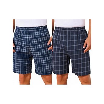 2 Packs Men's Summer Casual Elastic Waist Plaid Pajamas Sleep Shorts