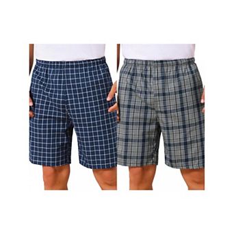2 Packs Men's Summer Casual Elastic Waist Plaid Pajamas Sleep Shorts
