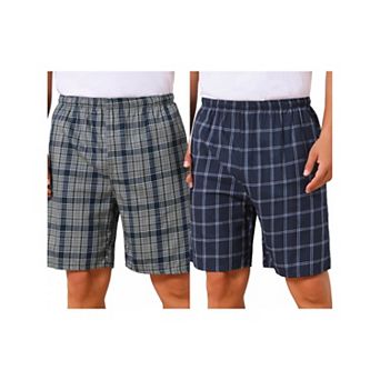 2 Packs Men's Summer Casual Elastic Waist Plaid Pajamas Sleep Shorts