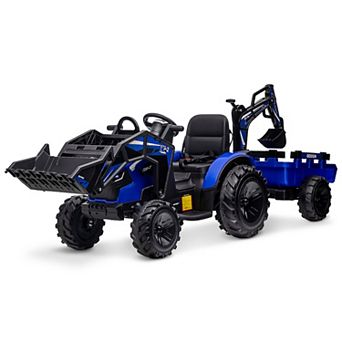 4-in-1 Ride-on Tractor with Trailer, 24 Volt Ride on Toys for Kids, Electric Tractor Vehicle, Digger