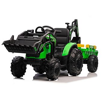 4-in-1 Ride-on Tractor with Trailer, 24 Volt Ride on Toys for Kids, Electric Tractor Vehicle, Digger
