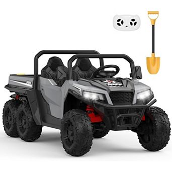 24V 2 Seater Ride on Dump Truck with Remote Control, 4WD 6 Wheels Ride on Car w/Music Player