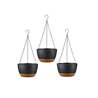 4 pc Hanging Planter Pots 9.6 in with Drainage & Self-Watering Tray for Indoor Outdoor Plants