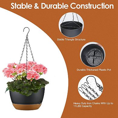 4Pcs Hanging Planter Pots 9.6in with Drainage & Self-Watering Tray for Indoor Outdoor Plants