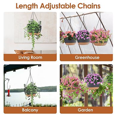 4Pcs Hanging Planter Pots 9.6in with Drainage & Self-Watering Tray for Indoor Outdoor Plants