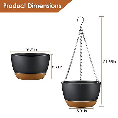 4Pcs Hanging Planter Pots 9.6in with Drainage & Self-Watering Tray for Indoor Outdoor Plants