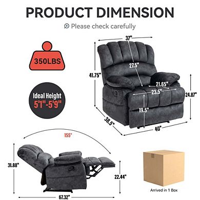 Large Manual Recliner Chair in Fabric for Living Room