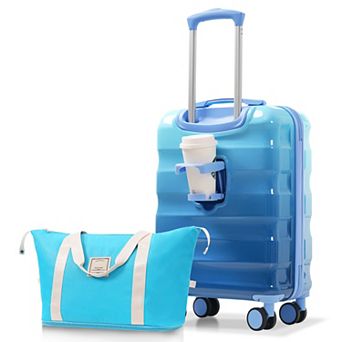 20" Carry-on Luggage w/ Cup Holder - Hardshell Spinner Suitcase, TSA Lock, 2 pc Set