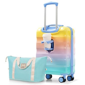 20" Carry-on Luggage w/ Cup Holder - Hardshell Spinner Suitcase, TSA Lock, 2 pc Set