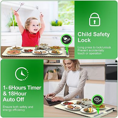 Silicone Food Warming Mat 9 Temp Levels, Timer & Auto Shut-Off