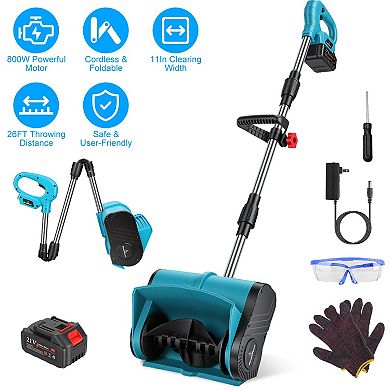 800W Cordless Snow Shovel with Battery, Gloves & Goggles