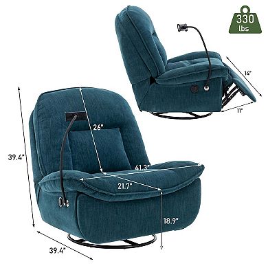 Chenille Fabric Swivel Recliner with Mobile Phone Bracket