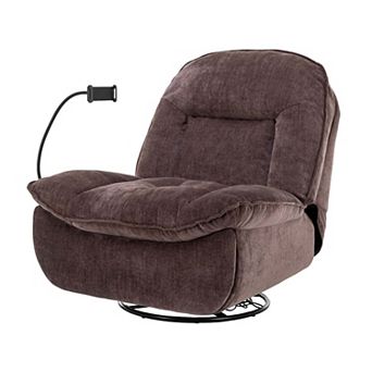 Chenille Fabric Swivel Recliner with Mobile Phone Bracket