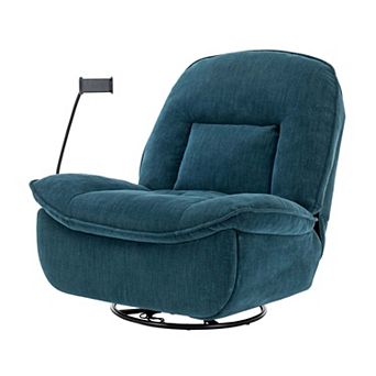 Chenille Fabric Swivel Recliner with Mobile Phone Bracket